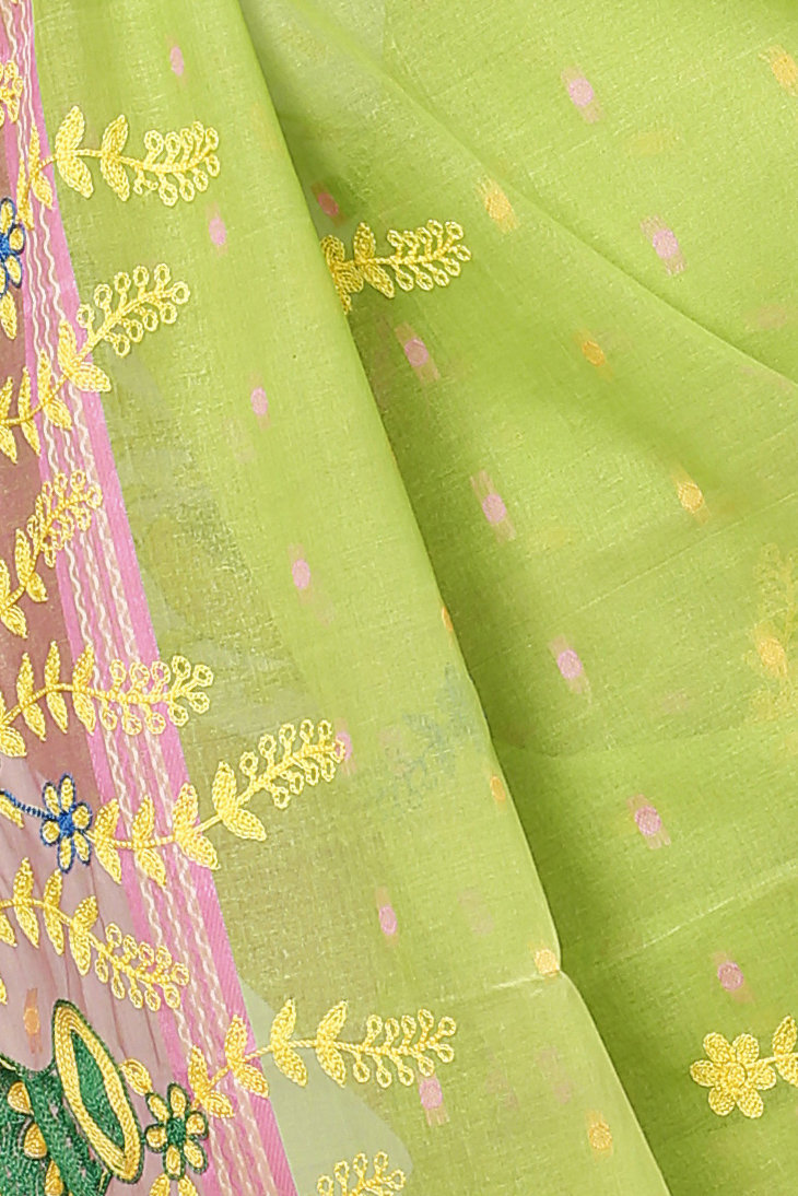Light Green Pure Cotton Embi_Ganga_Buti Tant Embroidery (1002)